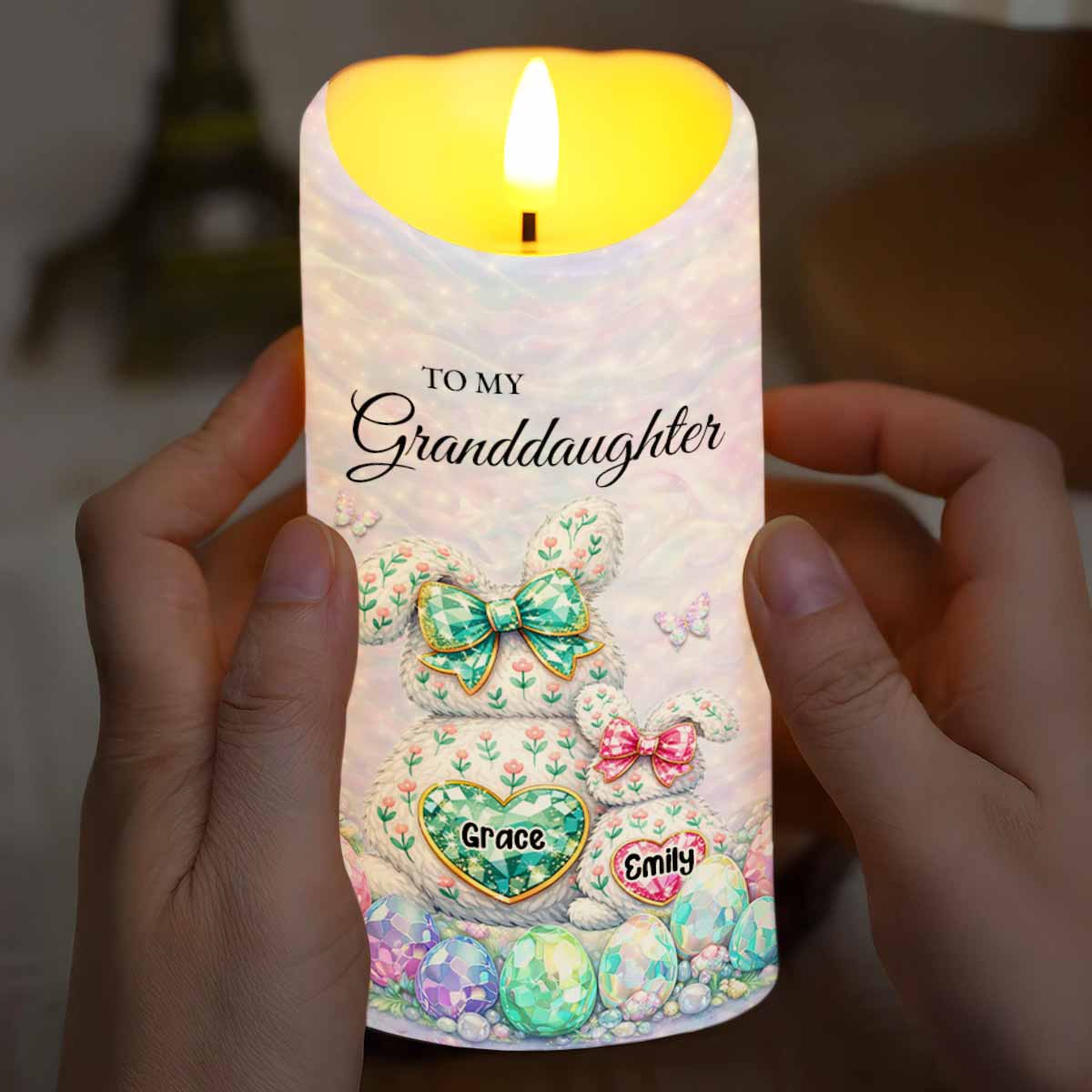 To My Granddaughter Once Upon A Time Bunnies And Easter Eggs - Personalized Custom LED Candle - GDT642_LECA