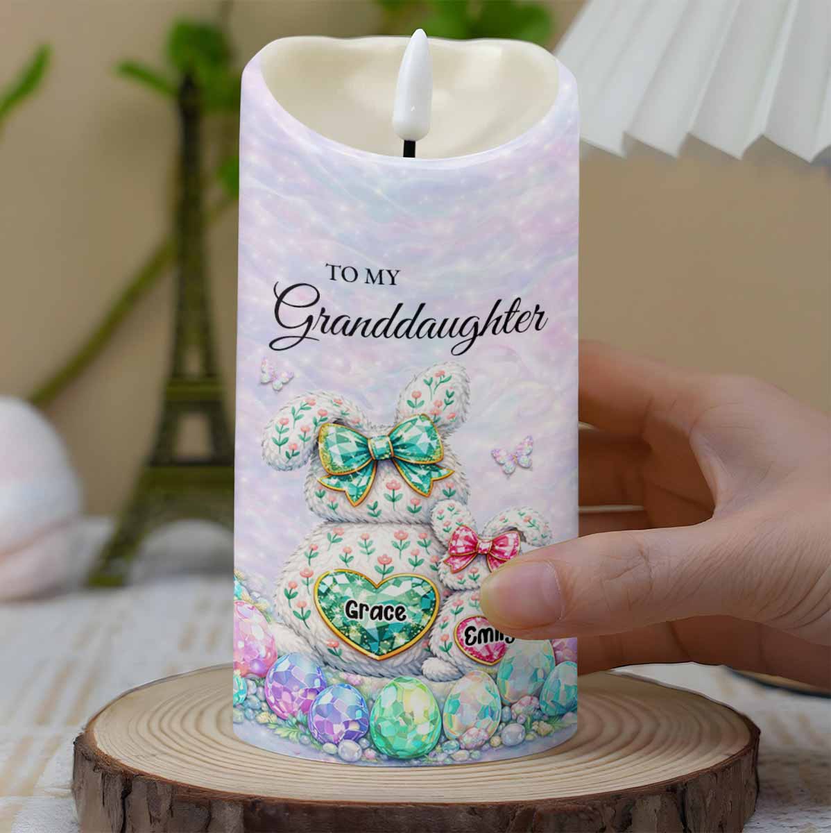 To My Granddaughter Once Upon A Time Bunnies And Easter Eggs - Personalized Custom LED Candle - GDT642_LECA