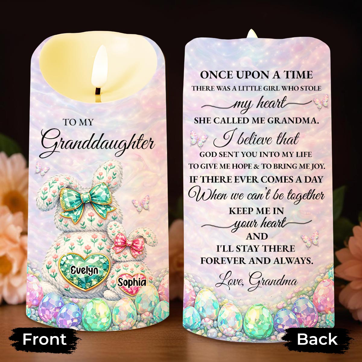 To My Granddaughter Once Upon A Time Bunnies And Easter Eggs - Personalized Custom LED Candle - GDT642_LECA