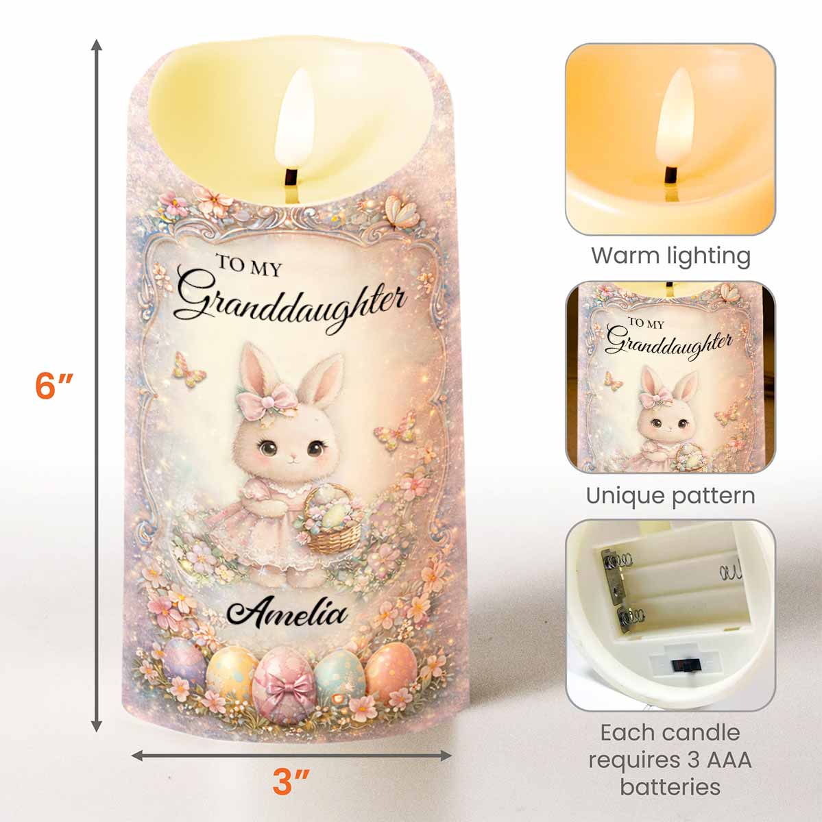To My Granddaughter Once Upon A Time Bunny And Easter Eggs - Personalized Custom LED Candle - GDT643_LECA