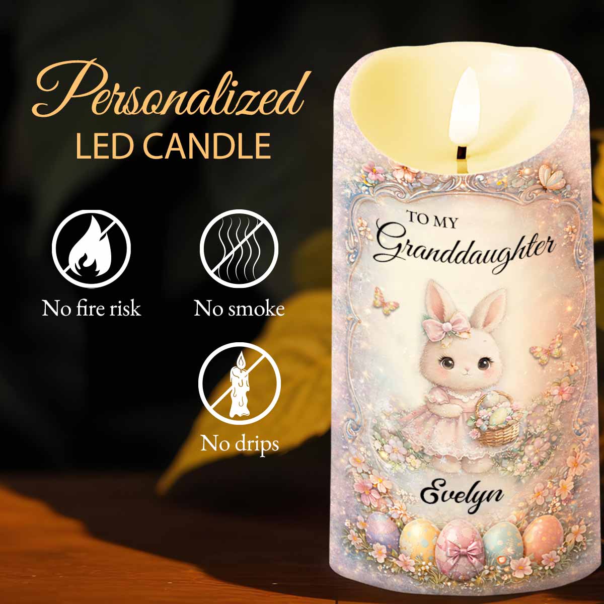 To My Granddaughter Once Upon A Time Bunny And Easter Eggs - Personalized Custom LED Candle - GDT643_LECA
