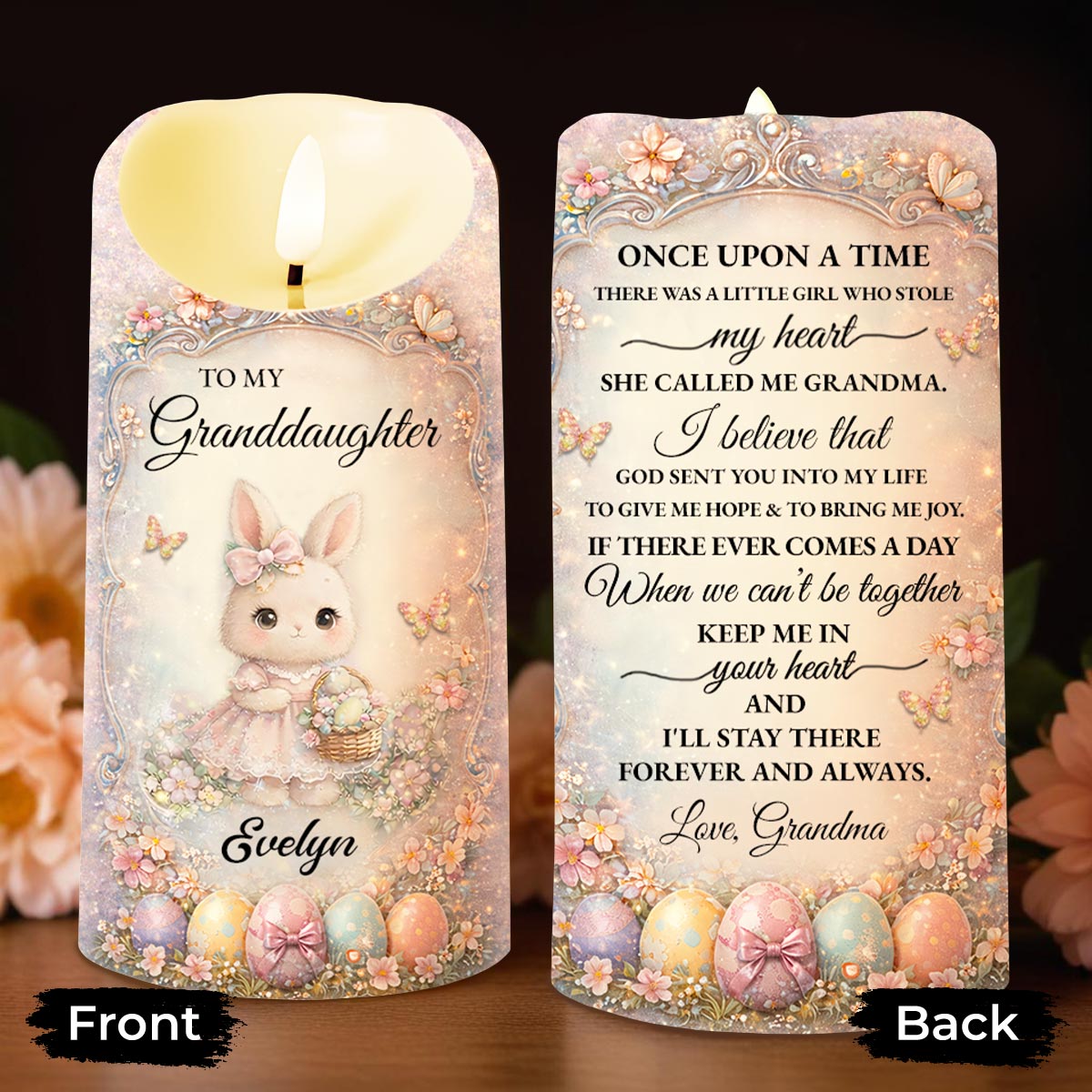 To My Granddaughter Once Upon A Time Bunny And Easter Eggs - Personalized Custom LED Candle - GDT643_LECA