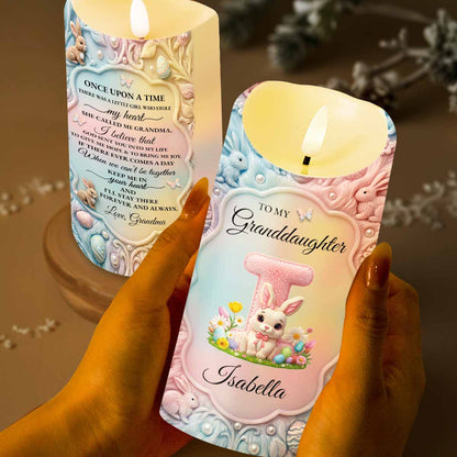 To My Granddaughter Once Upon A Time Bunny Rabbit Floral Initial - Personalized Custom LED Candle - GDT644_LECA