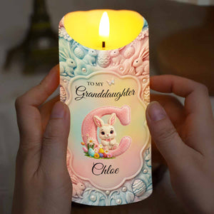 To My Granddaughter Once Upon A Time Bunny Rabbit Floral Initial - Personalized Custom LED Candle - GDT644_LECA