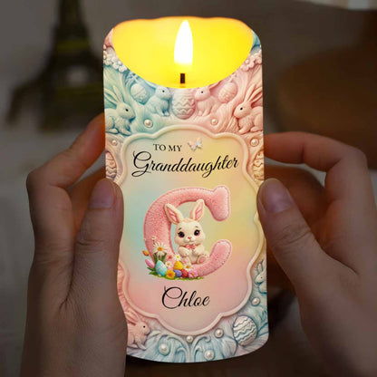 To My Granddaughter Once Upon A Time Bunny Rabbit Floral Initial - Personalized Custom LED Candle - GDT644_LECA