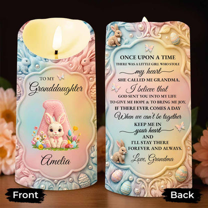 To My Granddaughter Once Upon A Time Bunny Rabbit Floral Initial - Personalized Custom LED Candle - GDT644_LECA