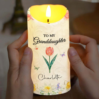 To My Granddaughter Never Forget That I Love You Floral Butterfly Design - Personalized Custom LED Candle - GDT645_LECA