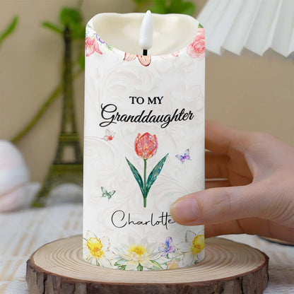 To My Granddaughter Never Forget That I Love You Floral Butterfly Design - Personalized Custom LED Candle - GDT645_LECA