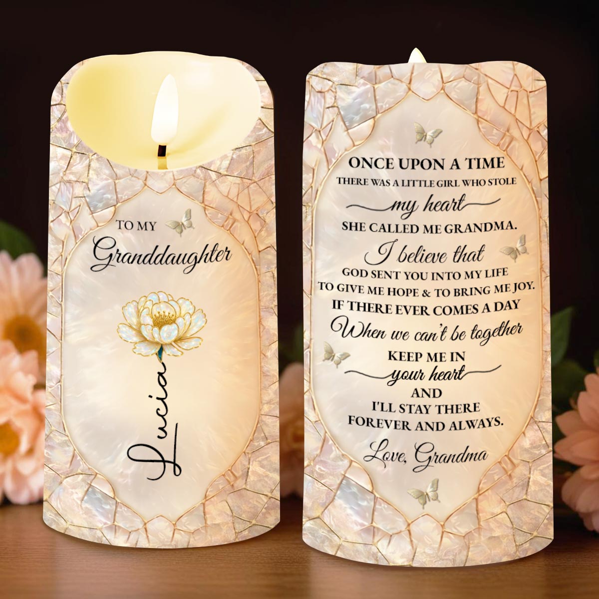 To My Granddaughter Once Upon A Time Flower And Butterfly LED Candle - Personalized Custom LED Candle - GDT646_LECA