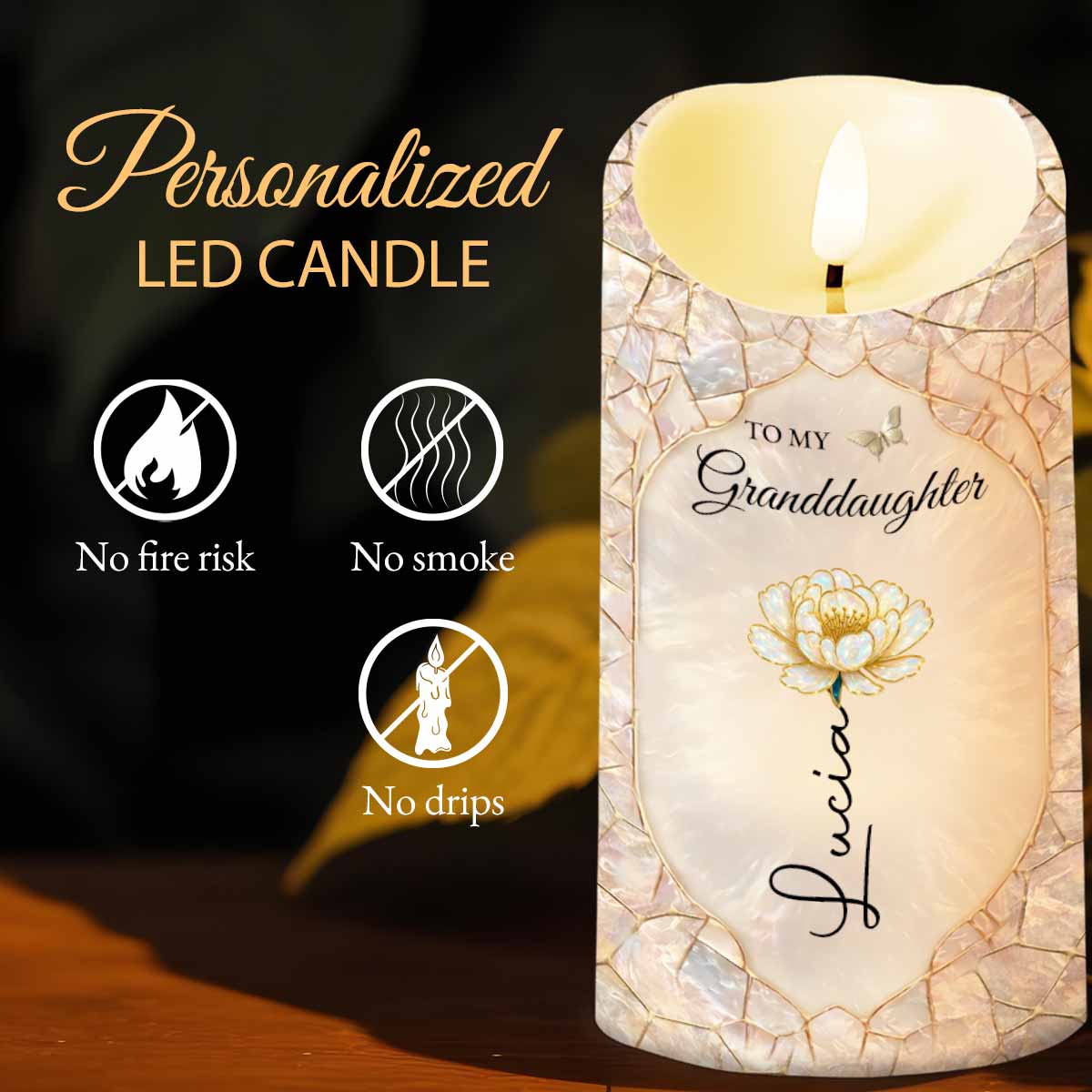 To My Granddaughter Once Upon A Time Flower And Butterfly LED Candle - Personalized Custom LED Candle - GDT646_LECA