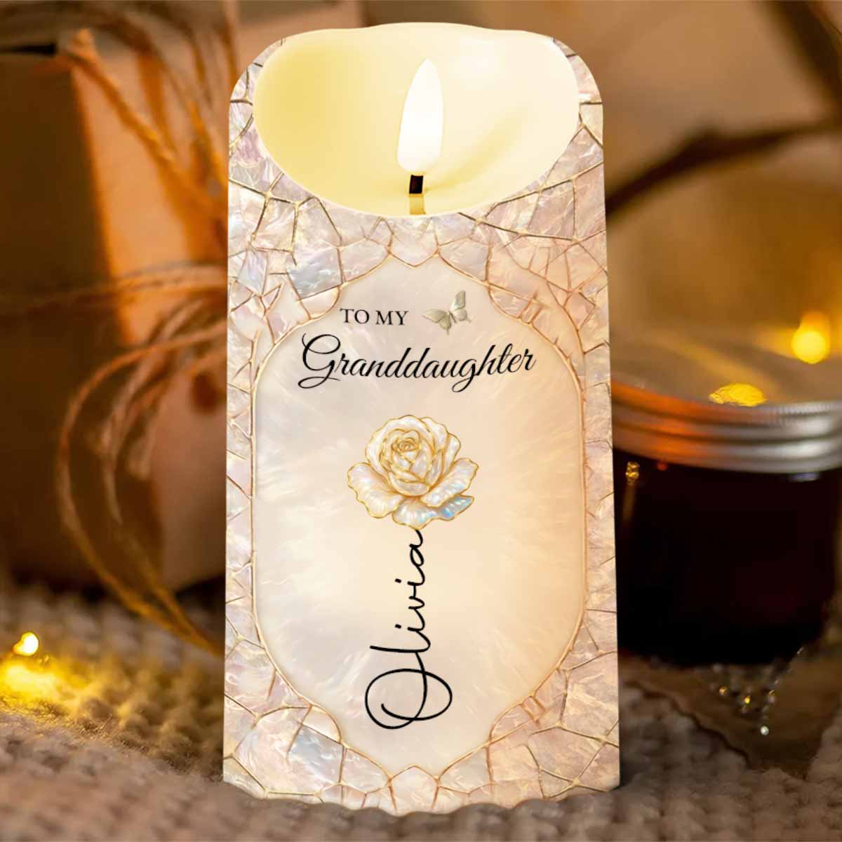 To My Granddaughter Once Upon A Time Flower And Butterfly LED Candle - Personalized Custom LED Candle - GDT646_LECA