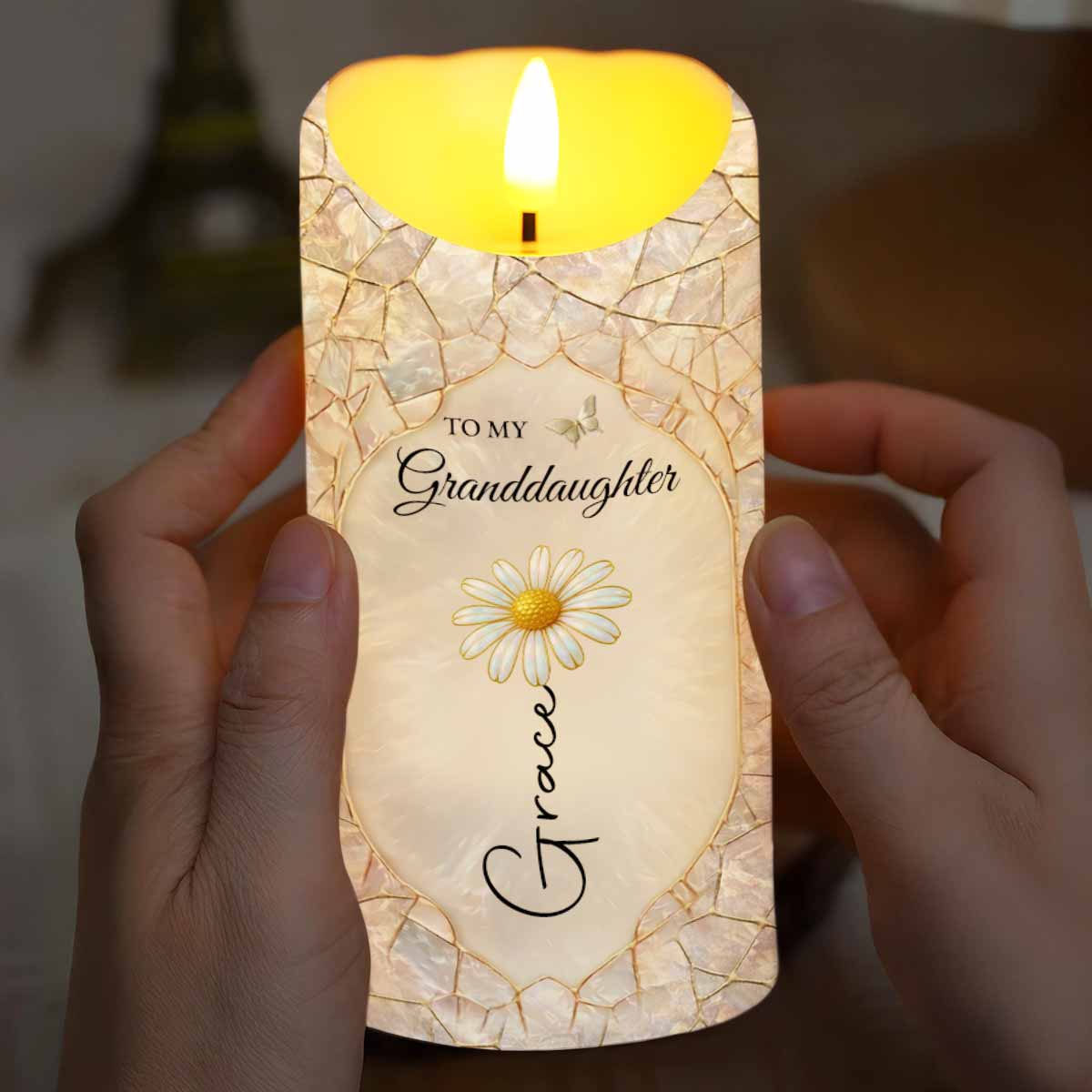 To My Granddaughter Once Upon A Time Flower And Butterfly LED Candle - Personalized Custom LED Candle - GDT646_LECA