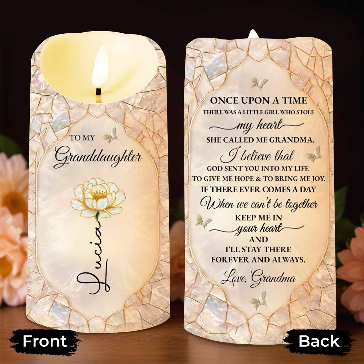 To My Granddaughter Once Upon A Time Flower And Butterfly LED Candle - Personalized Custom LED Candle - GDT646_LECA