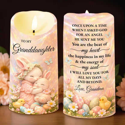 To My Granddaughter Once Upon A Time Rabbit Easter Egg Flower - Personalized Custom LED Candle - GDT647_LECA