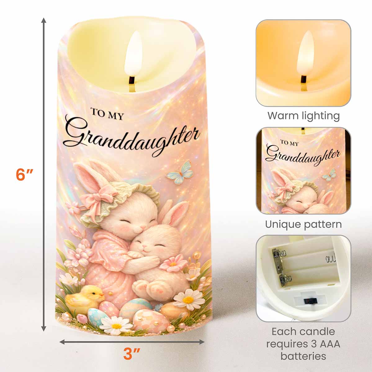 To My Granddaughter Once Upon A Time Rabbit Easter Egg Flower - Personalized Custom LED Candle - GDT647_LECA