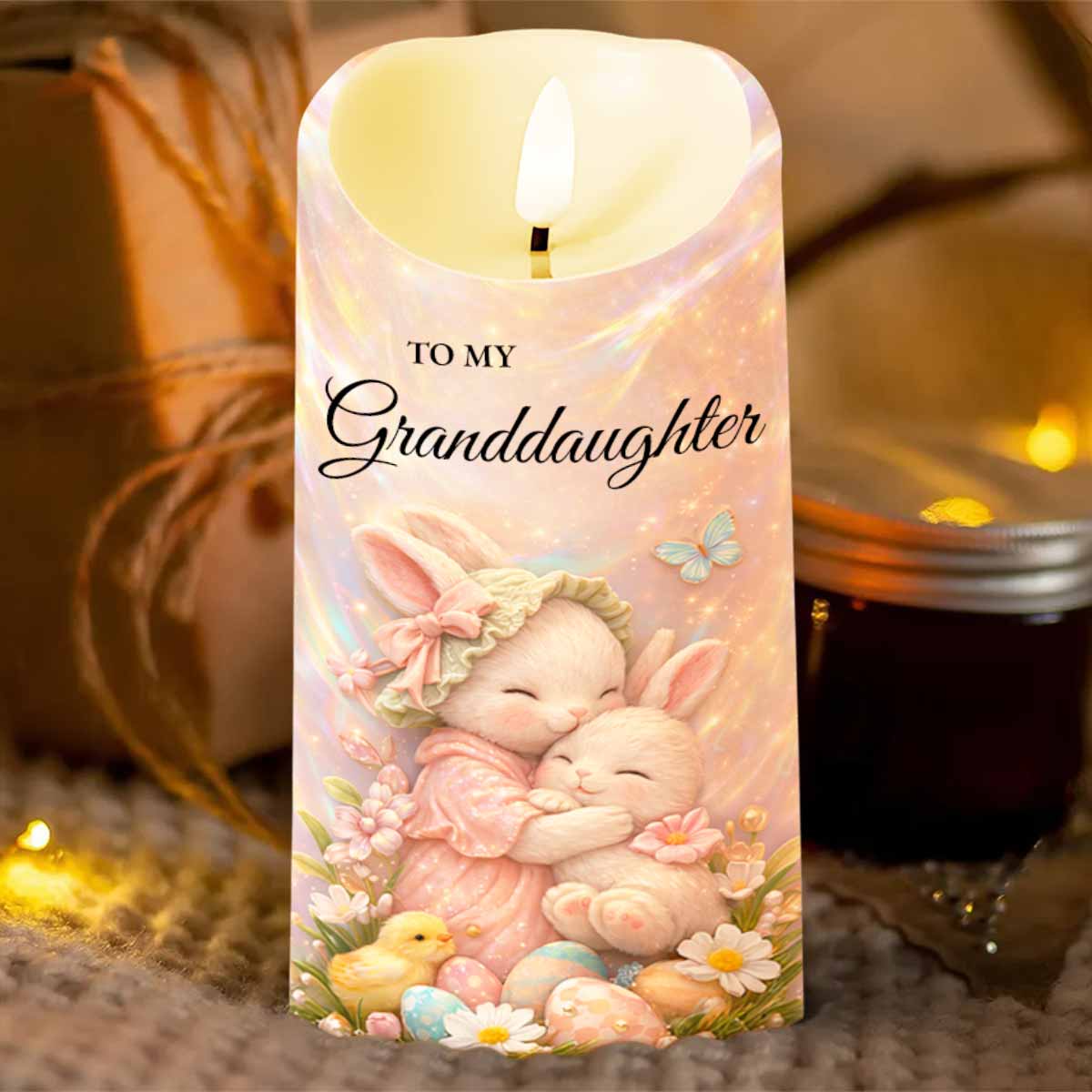 To My Granddaughter Once Upon A Time Rabbit Easter Egg Flower - Personalized Custom LED Candle - GDT647_LECA