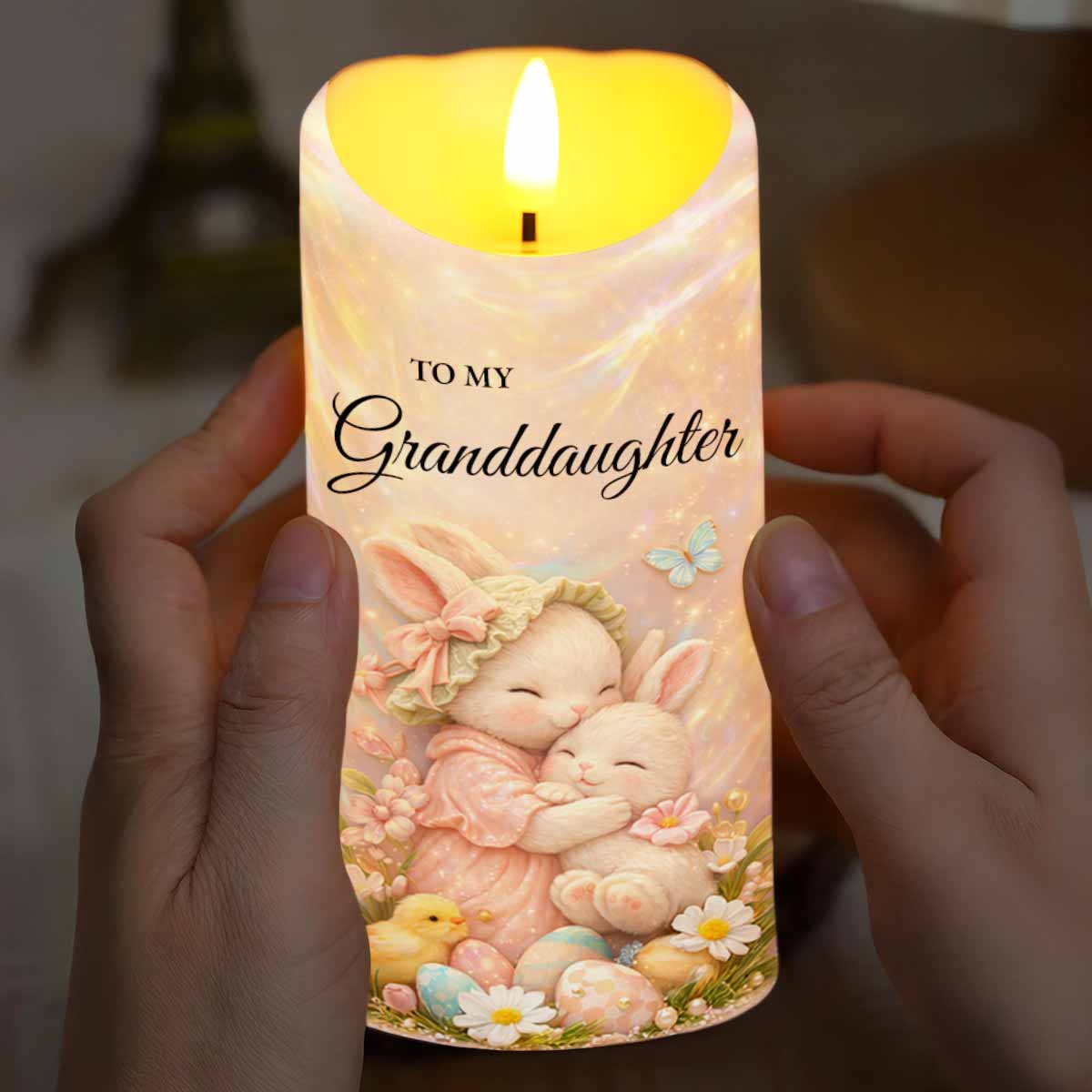 To My Granddaughter Once Upon A Time Rabbit Easter Egg Flower - Personalized Custom LED Candle - GDT647_LECA