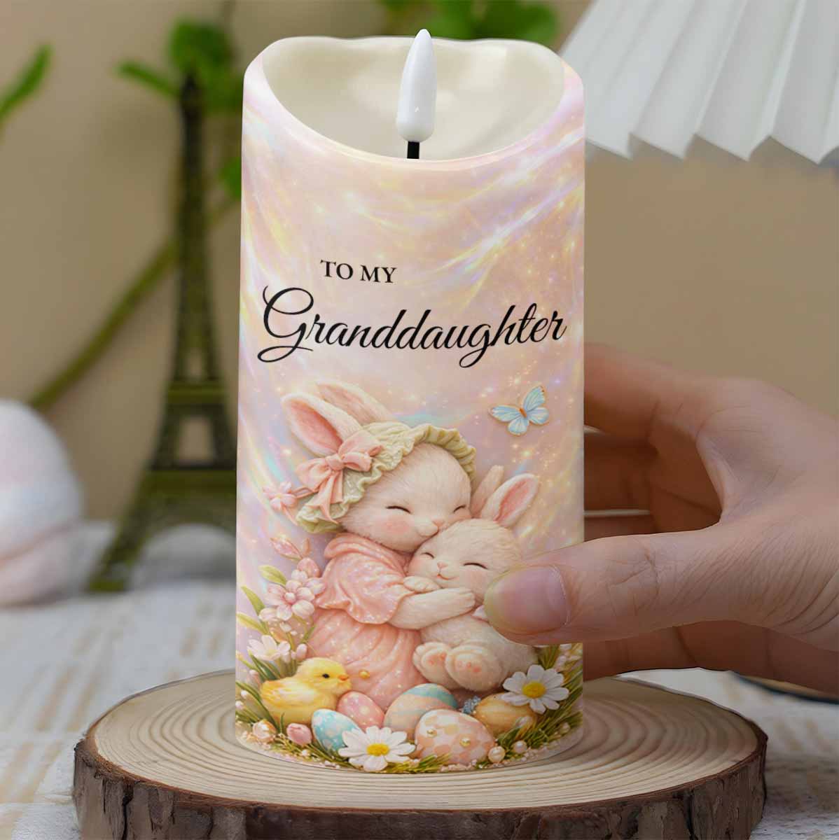 To My Granddaughter Once Upon A Time Rabbit Easter Egg Flower - Personalized Custom LED Candle - GDT647_LECA