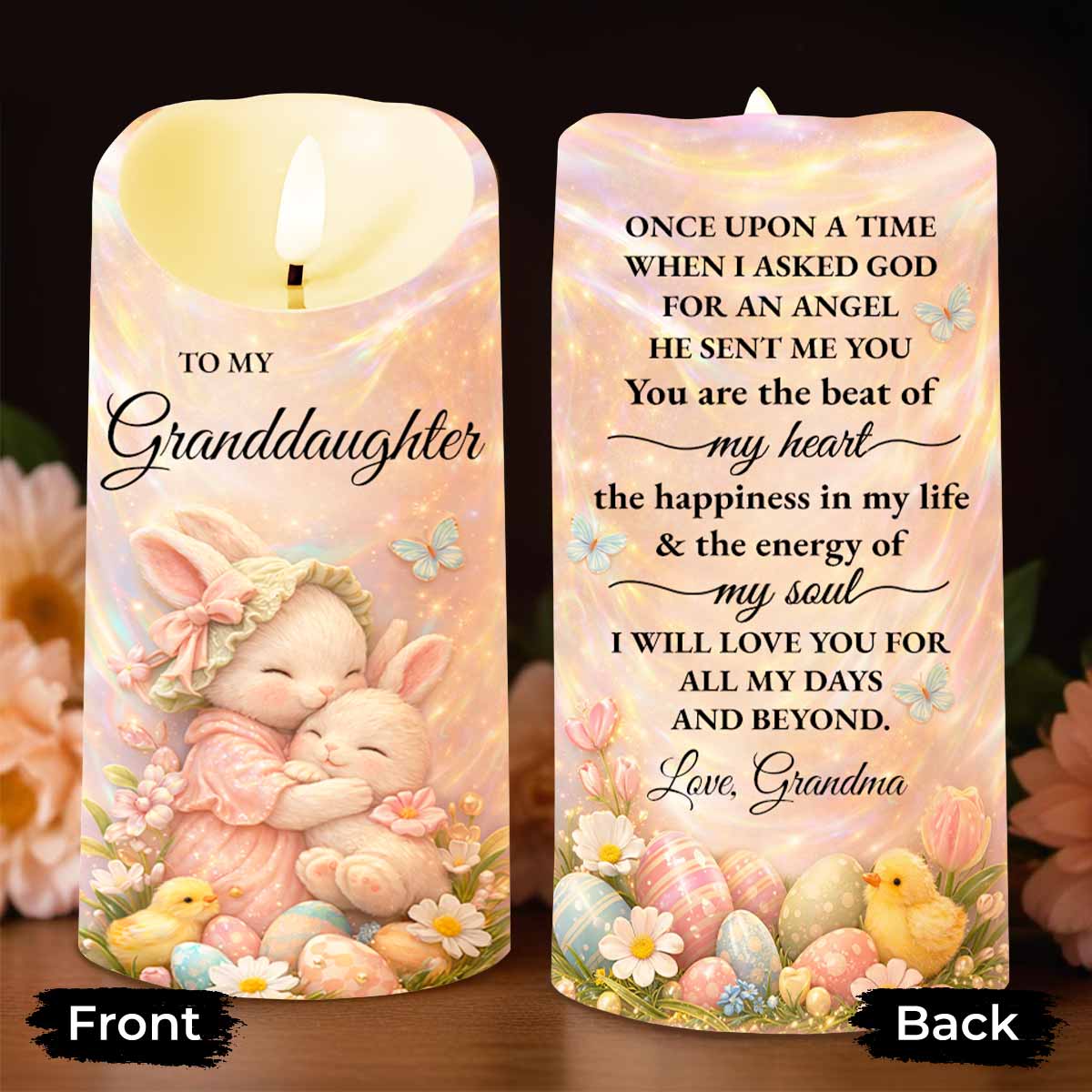 To My Granddaughter Once Upon A Time Rabbit Easter Egg Flower - Personalized Custom LED Candle - GDT647_LECA