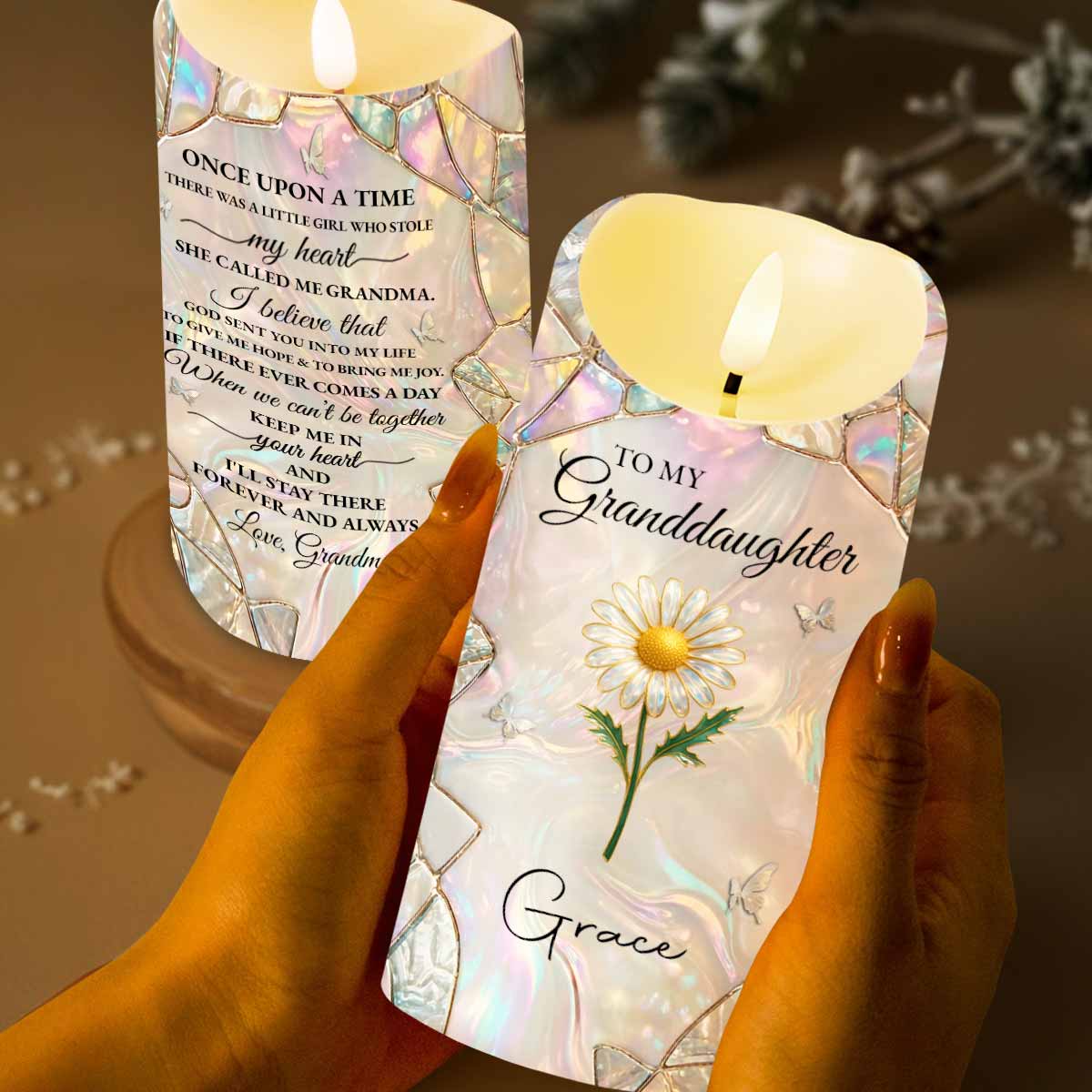 To My Granddaughter Once Upon A Time Flower Butterflies Design - Personalized Custom LED Candle - GDT648_LECA