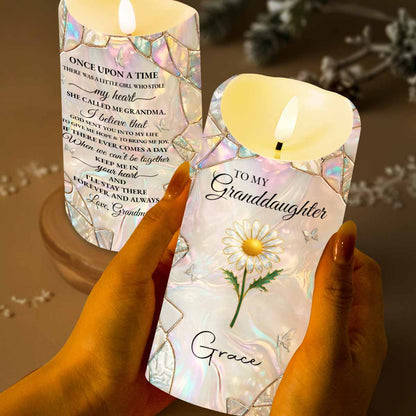 To My Granddaughter Once Upon A Time Flower Butterflies Design - Personalized Custom LED Candle - GDT648_LECA
