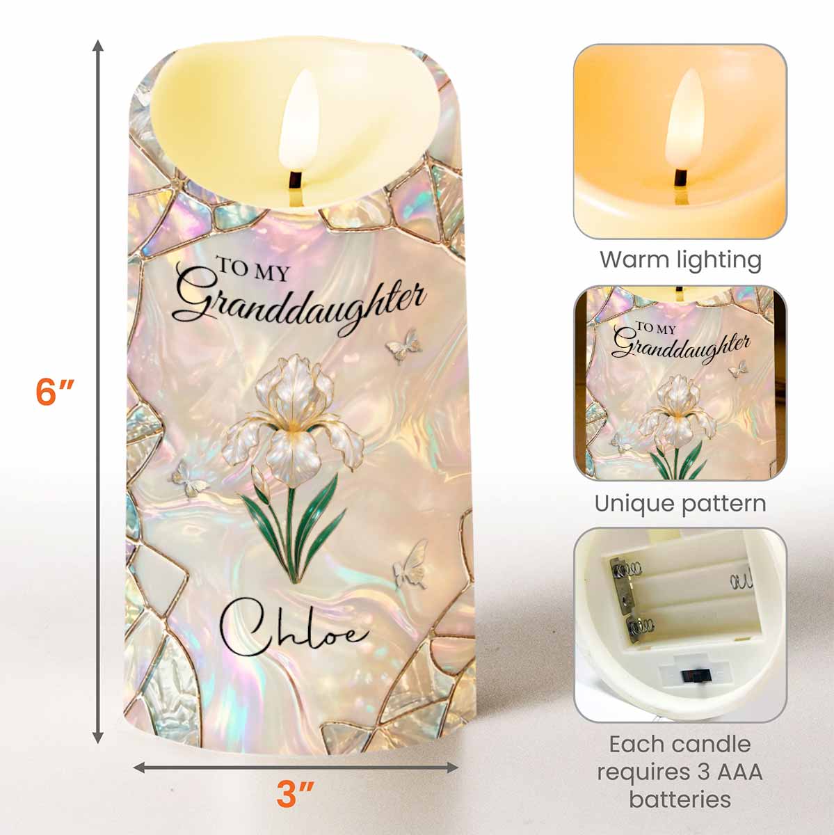 To My Granddaughter Once Upon A Time Flower Butterflies Design - Personalized Custom LED Candle - GDT648_LECA