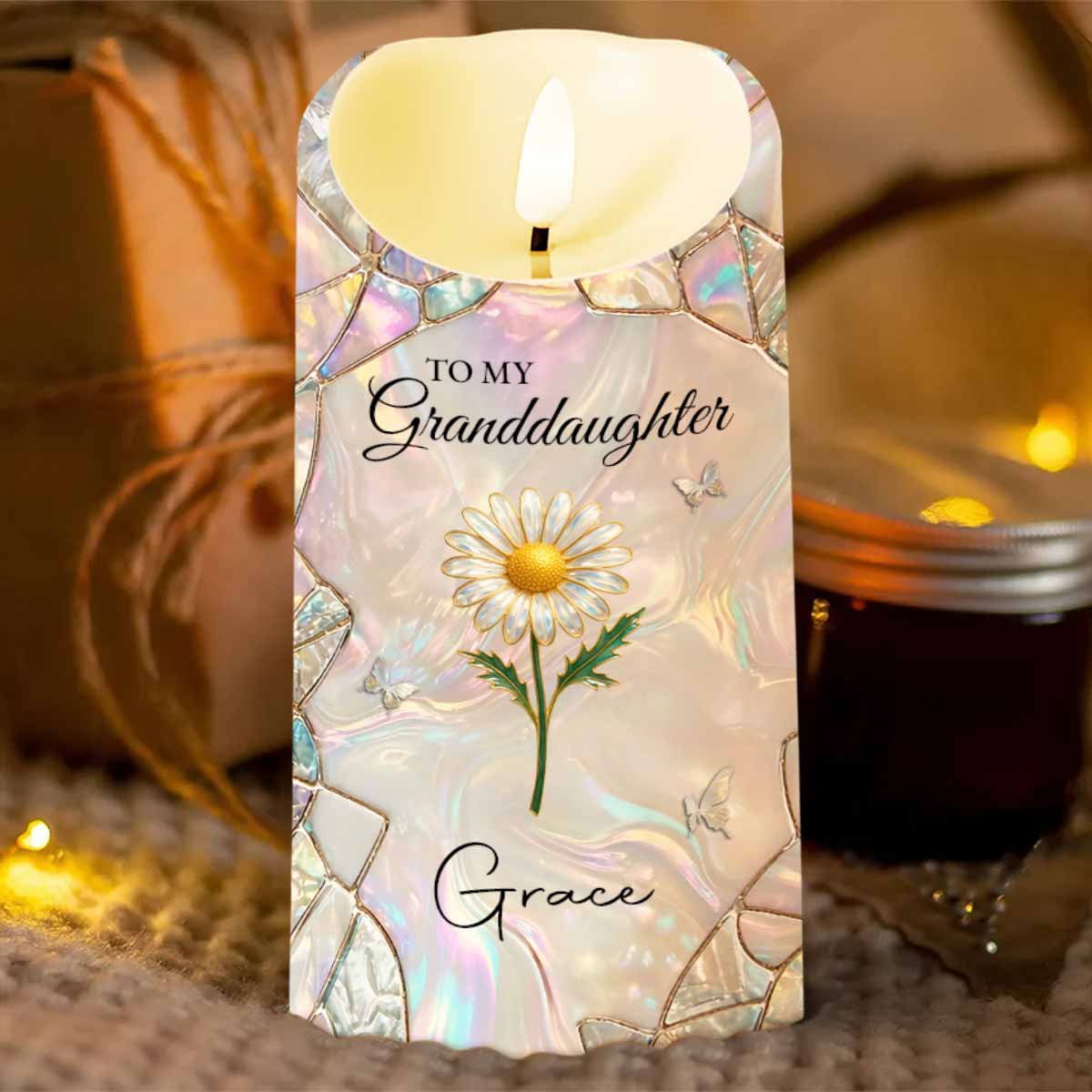 To My Granddaughter Once Upon A Time Flower Butterflies Design - Personalized Custom LED Candle - GDT648_LECA