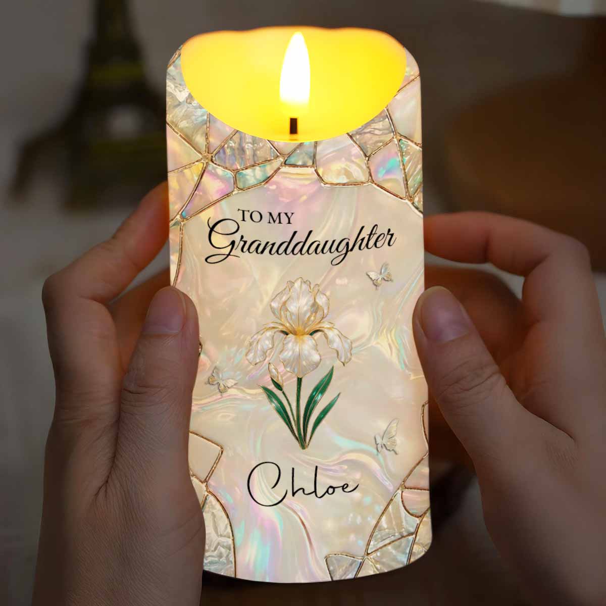 To My Granddaughter Once Upon A Time Flower Butterflies Design - Personalized Custom LED Candle - GDT648_LECA