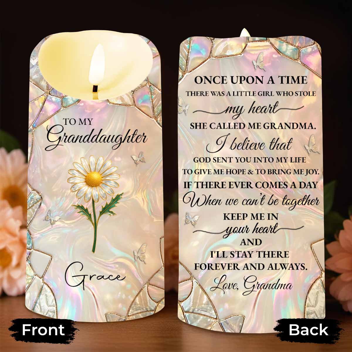 To My Granddaughter Once Upon A Time Flower Butterflies Design - Personalized Custom LED Candle - GDT648_LECA