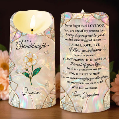 To My Granddaughter Never Forget That I Love You Flower Butterflies Mosaic - Personalized Custom LED Candle - GDT649_LECA