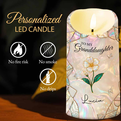 To My Granddaughter Never Forget That I Love You Flower Butterflies Mosaic - Personalized Custom LED Candle - GDT649_LECA