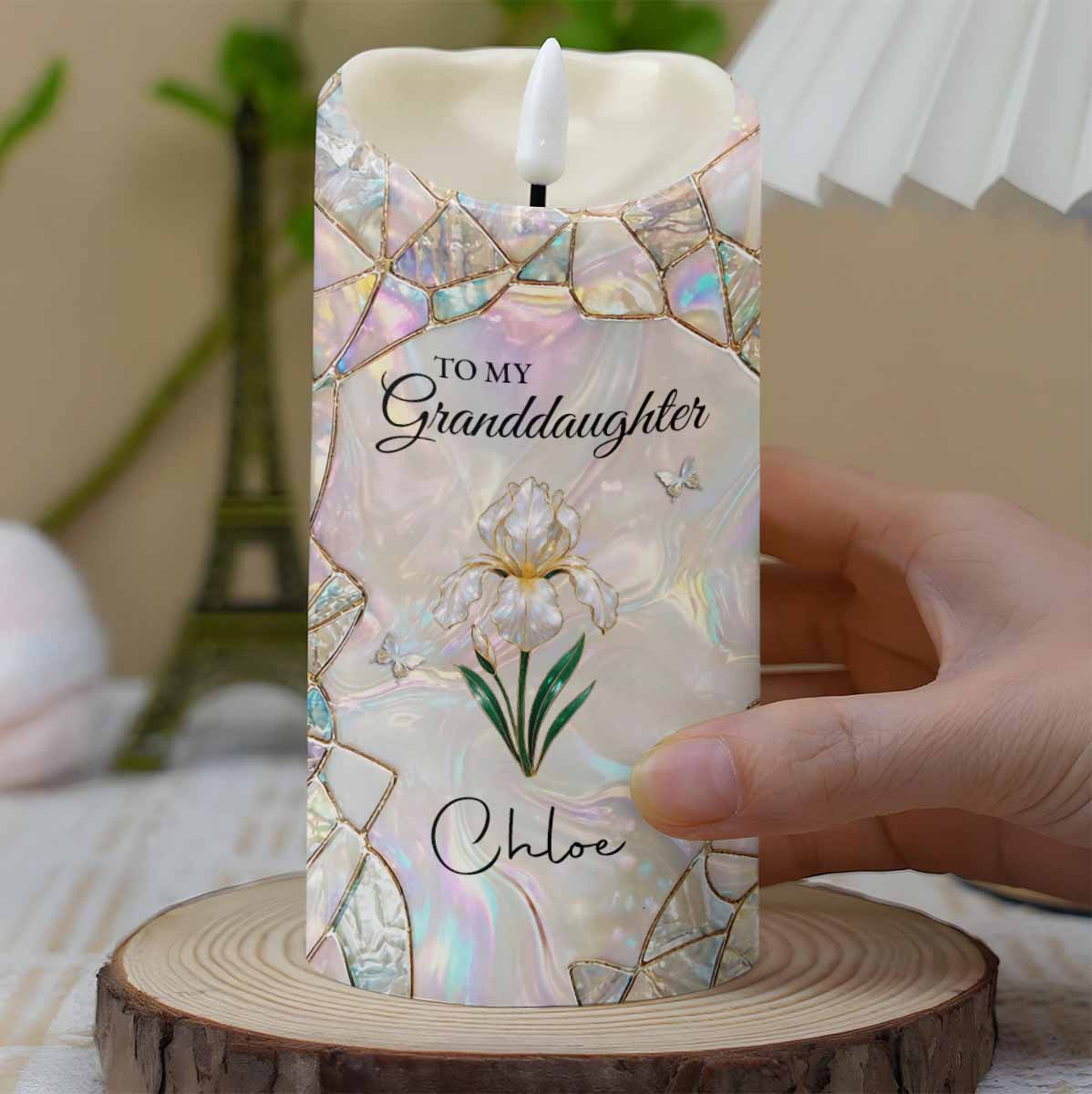 To My Granddaughter Never Forget That I Love You Flower Butterflies Mosaic - Personalized Custom LED Candle - GDT649_LECA