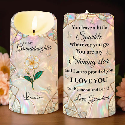 To My Granddaughter You Leave A Little Sparkle Flower Butterfly - Personalized Custom LED Candle - GDT650_LECA