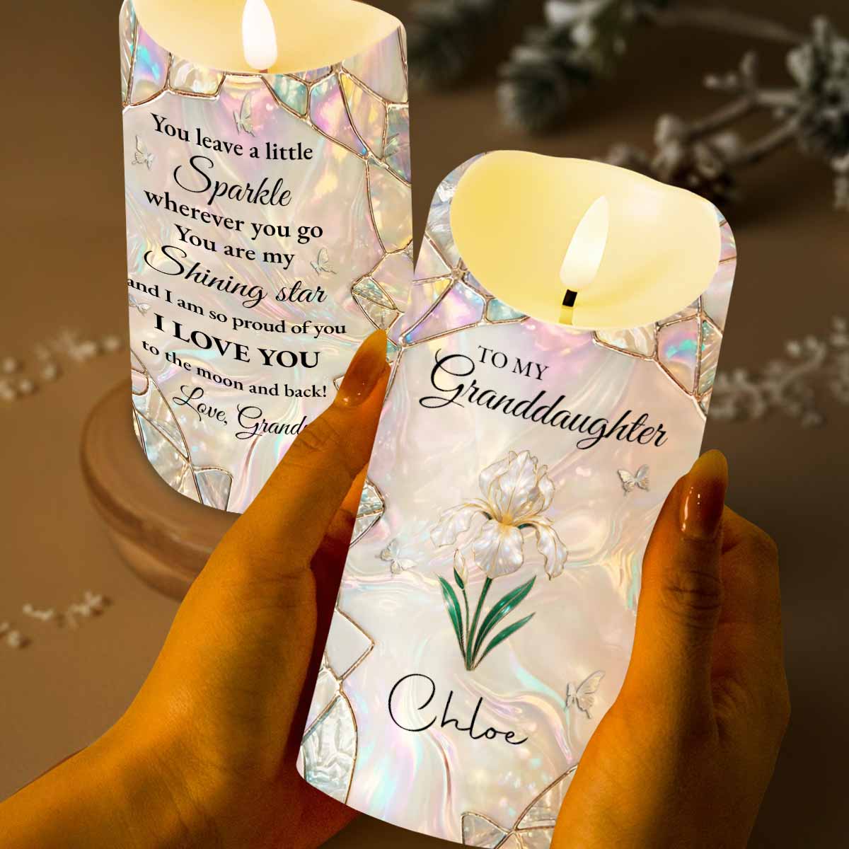 To My Granddaughter You Leave A Little Sparkle Flower Butterfly - Personalized Custom LED Candle - GDT650_LECA