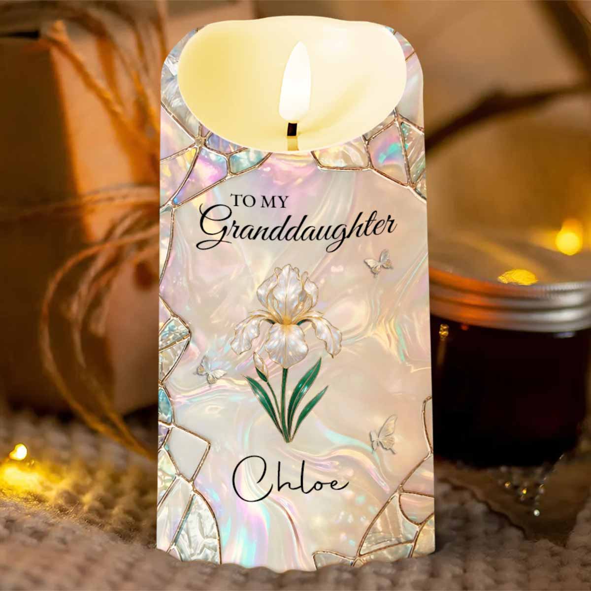 To My Granddaughter You Leave A Little Sparkle Flower Butterfly - Personalized Custom LED Candle - GDT650_LECA