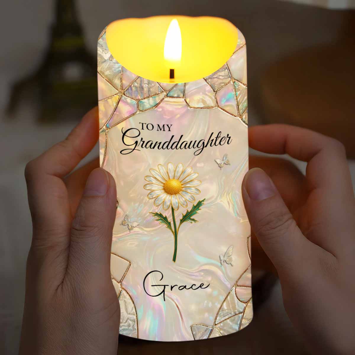 To My Granddaughter You Leave A Little Sparkle Flower Butterfly - Personalized Custom LED Candle - GDT650_LECA