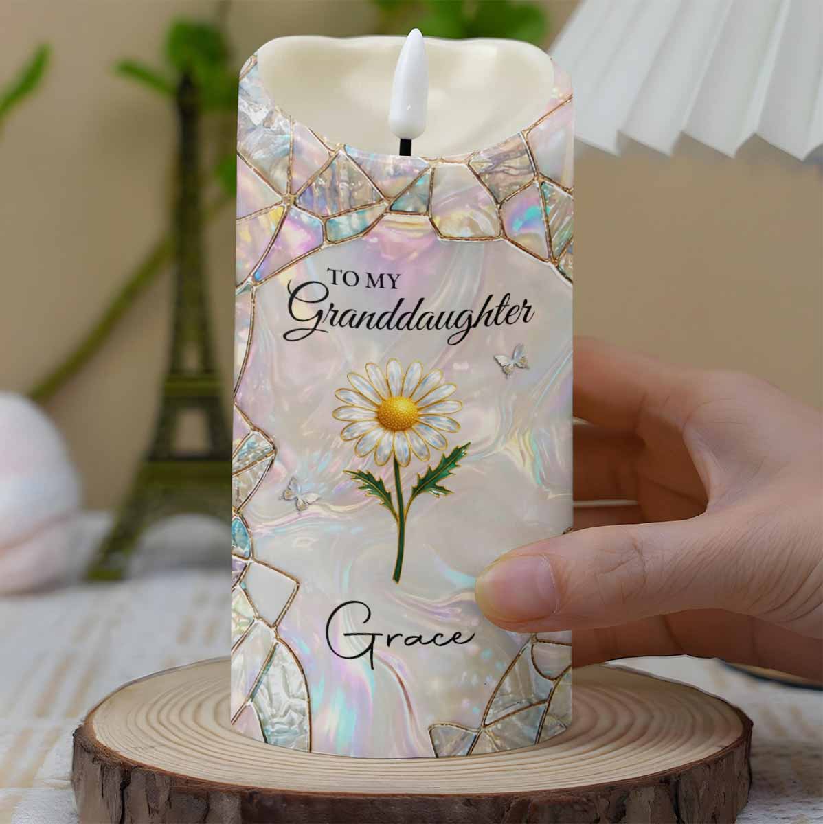 To My Granddaughter You Leave A Little Sparkle Flower Butterfly - Personalized Custom LED Candle - GDT650_LECA