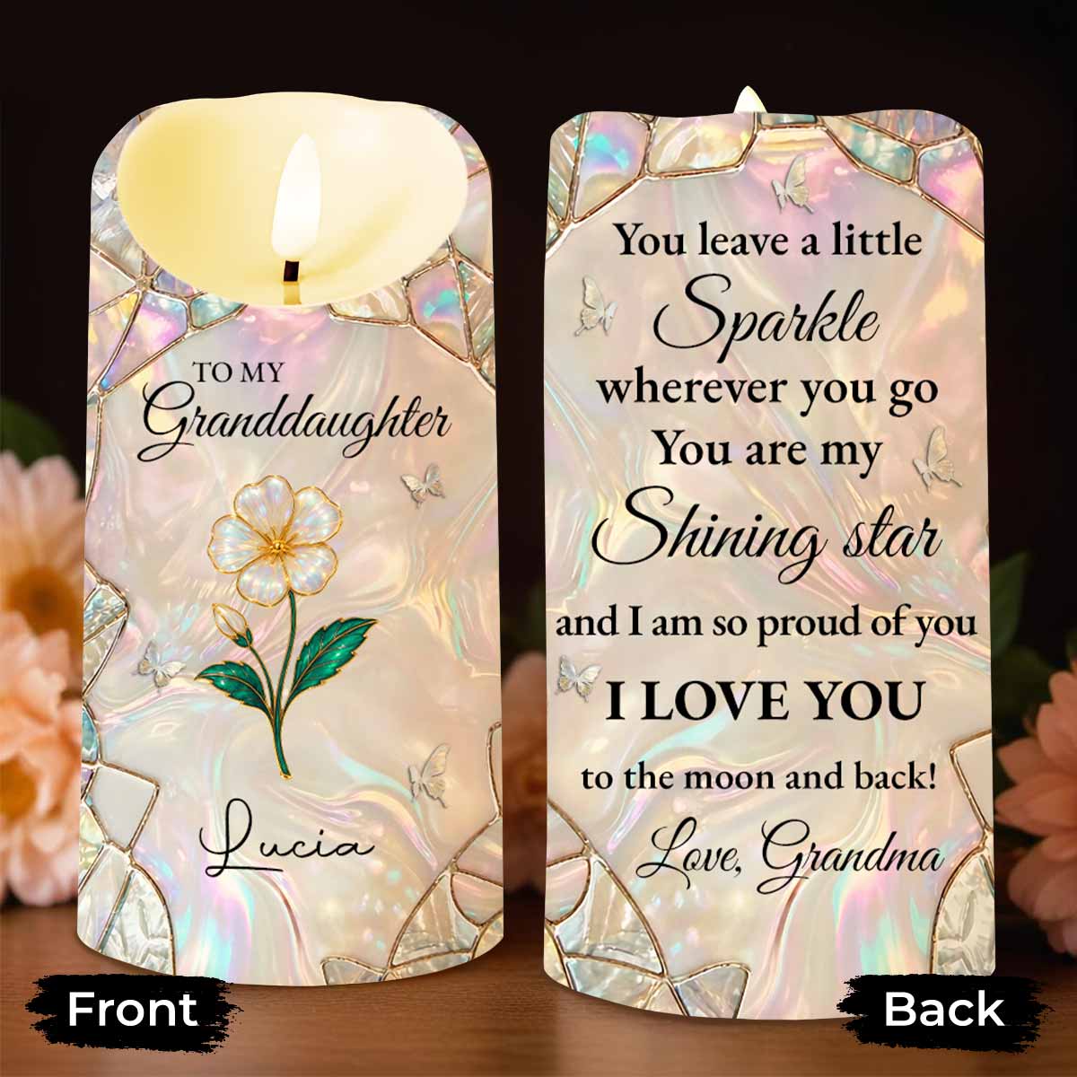 To My Granddaughter You Leave A Little Sparkle Flower Butterfly - Personalized Custom LED Candle - GDT650_LECA