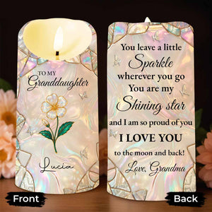 To My Granddaughter You Leave A Little Sparkle Flower Butterfly - Personalized Custom LED Candle - GDT650_LECA