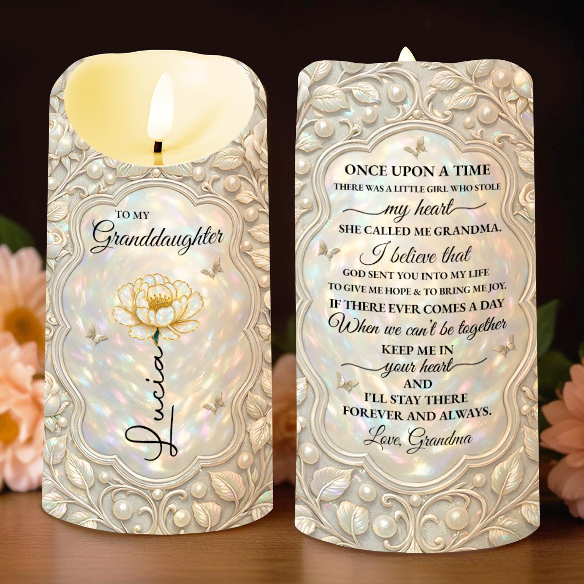 To My Granddaughter Once Upon A Time Flower And Butterfly Design - Personalized Custom LED Candle - GDT652_LECA