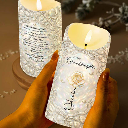 To My Granddaughter Once Upon A Time Flower And Butterfly Design - Personalized Custom LED Candle - GDT652_LECA