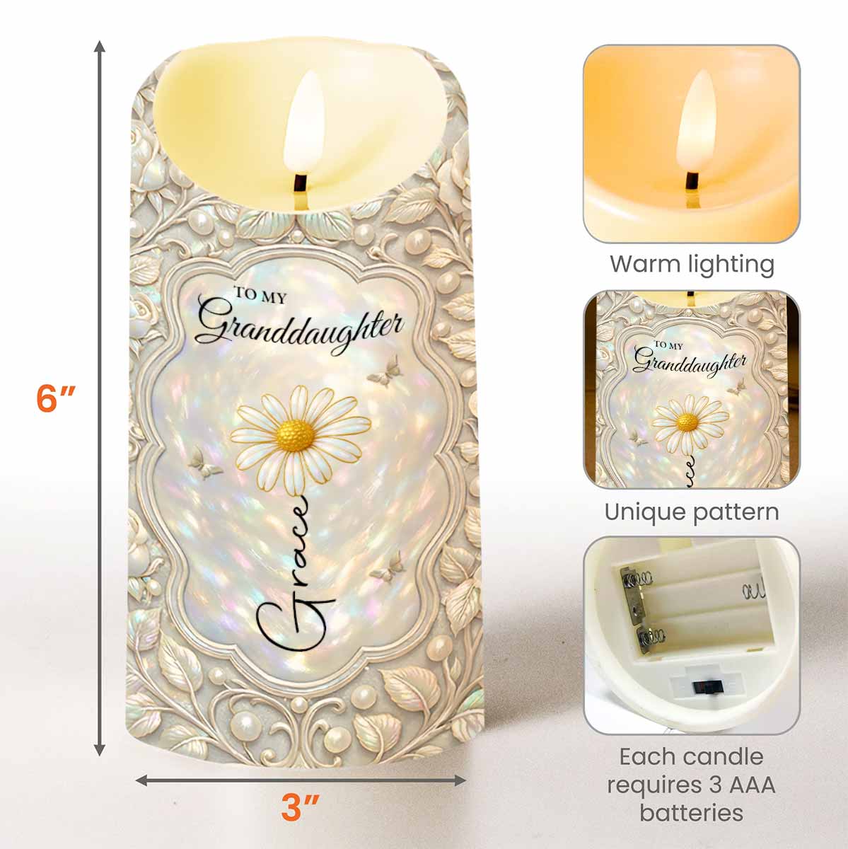 To My Granddaughter Once Upon A Time Flower And Butterfly Design - Personalized Custom LED Candle - GDT652_LECA