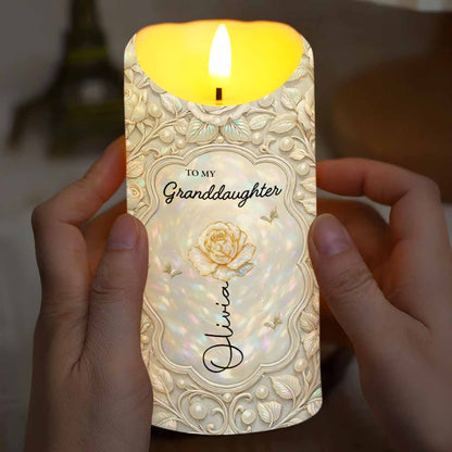 To My Granddaughter Whenever You Feel Overwhelmed Straighten Your Crown Flower Design - Personalized Custom LED Candle - GDT653_LECA
