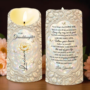 To My Granddaughter Never Forget That I Love You Flower Butterflies Design - Personalized Custom LED Candle - GDT655_LECA
