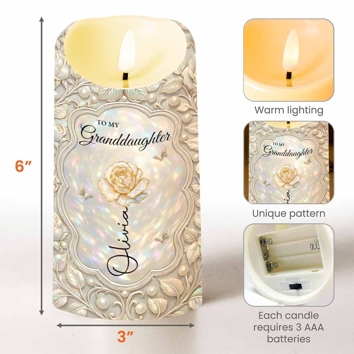 To My Granddaughter Never Forget That I Love You Flower Butterflies Design - Personalized Custom LED Candle - GDT655_LECA