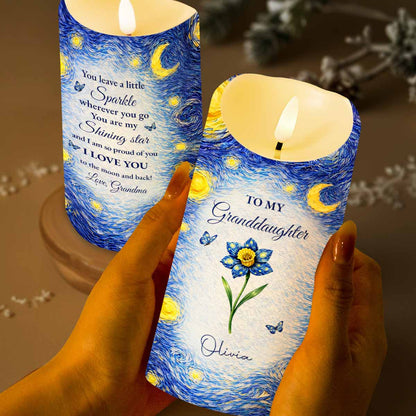 To My Granddaughter You Leave A Little Sparkle Starry Night Flower - Personalized Custom LED Candle - GDT664_LECA