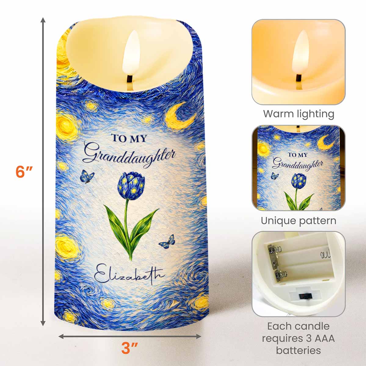 To My Granddaughter You Leave A Little Sparkle Starry Night Flower - Personalized Custom LED Candle - GDT664_LECA