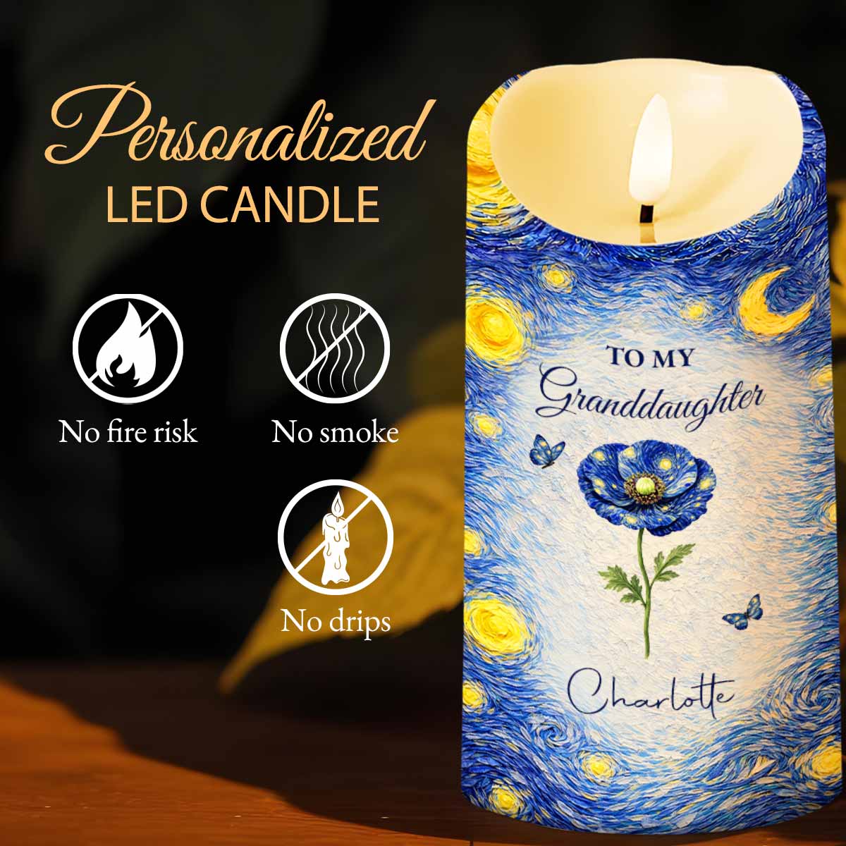 To My Granddaughter You Leave A Little Sparkle Starry Night Flower - Personalized Custom LED Candle - GDT664_LECA
