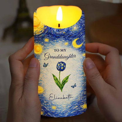 To My Granddaughter You Leave A Little Sparkle Starry Night Flower - Personalized Custom LED Candle - GDT664_LECA