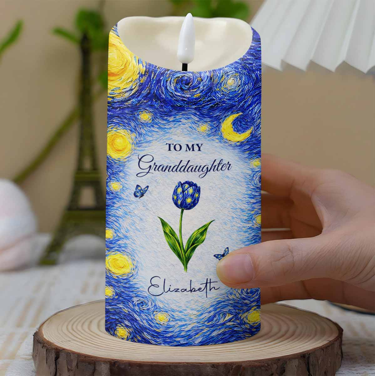 To My Granddaughter You Leave A Little Sparkle Starry Night Flower - Personalized Custom LED Candle - GDT664_LECA